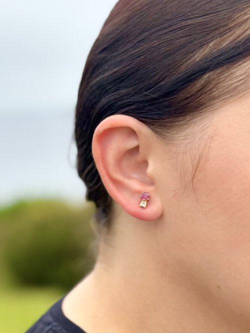 Ruby &amp; Diamond Gold Stud Earrings.