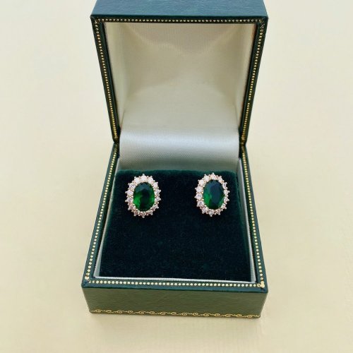 Stud Earrings with Green Stone.