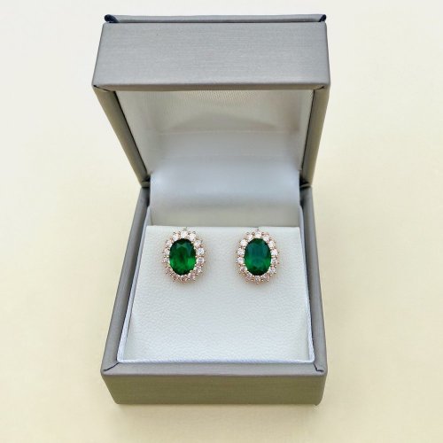 Stud Earrings with Green Stone.