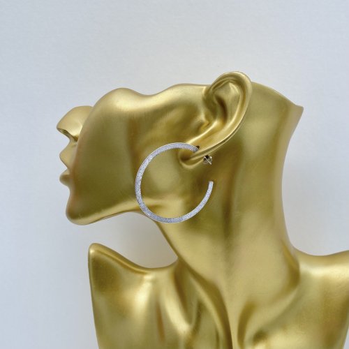 Silver Glamour Hoop Earrings / Frosted Finish. 