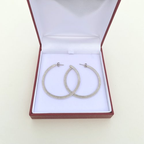 Silver Glamour Hoop Earrings / Frosted Finish. 