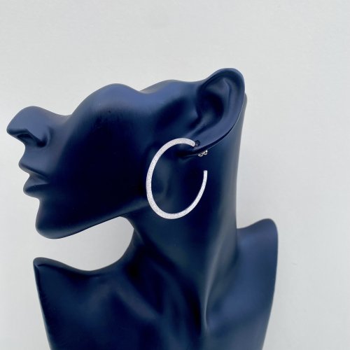 Silver Glamour Hoop Earrings / Frosted Finish. 