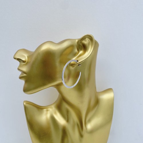 Silver Glamour Hoop Earrings / Frosted Finish. 