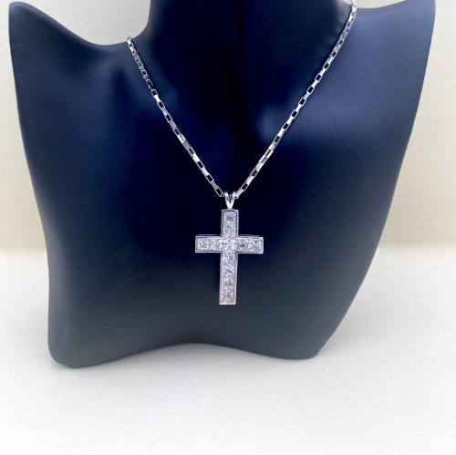 Hallmarked Sterling Silver Crystal Cross Pendant.