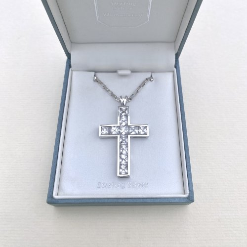 Hallmarked Sterling Silver Crystal Cross Pendant.