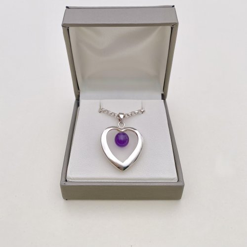 Sterling silver heart pendant / purple gemstone.