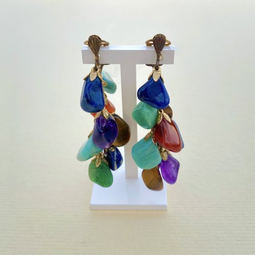Vintage Coloured Beaded Necklace from set of Coloured Bead Earrings, Necklace &amp; Brooch. Combined or Separate.