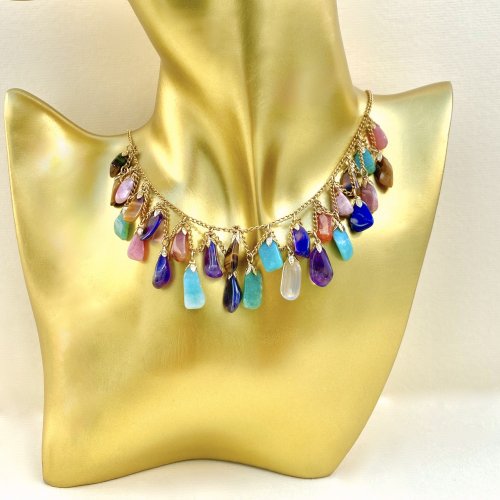 Vintage Coloured Beaded Necklace from set of Coloured Bead Earrings, Necklace &amp; Brooch. Combined or Separate.