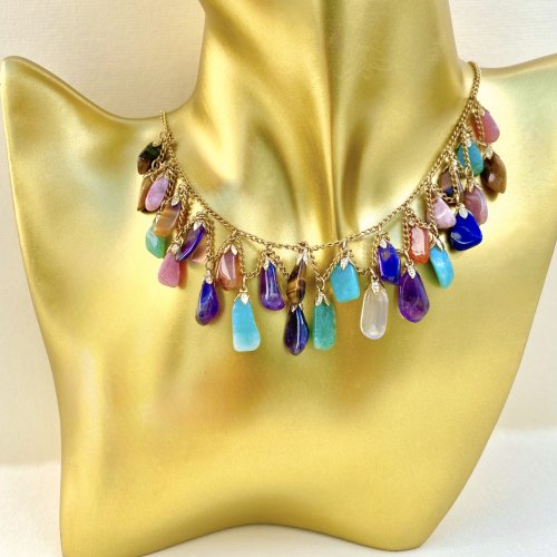 Vintage Coloured Beaded Necklace from set of Coloured Bead Earrings, Necklace &amp; Brooch. Combined or Separate.