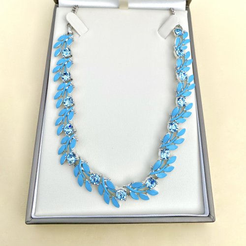 Designer Blue Costume Necklace with Blue Crystal Gems. SOLD.
