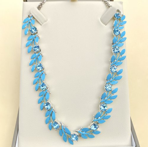 Designer Blue Costume Necklace with Blue Crystal Gems. SOLD.