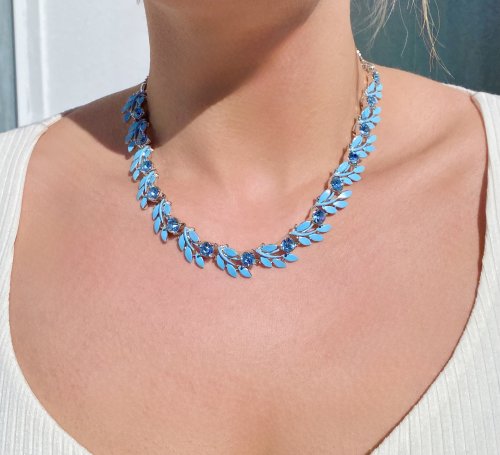 Designer Blue Costume Necklace with Blue Crystal Gems. SOLD.