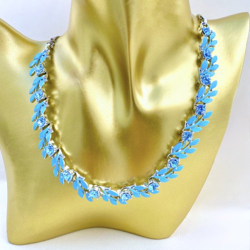 Designer Blue Costume Necklace with Blue Crystal Gems. SOLD.
