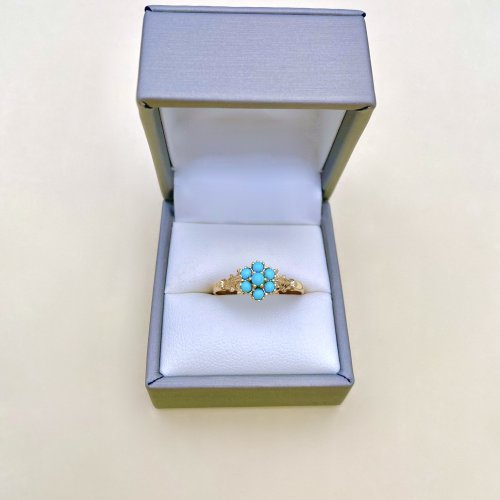 Antique 9ct. Gold Turquoise Cluster Ring.