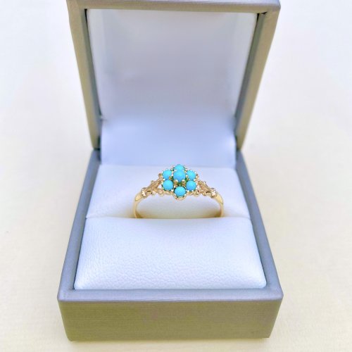 Antique 9ct. Gold Turquoise Cluster Ring.