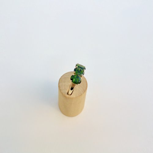 10ct. Gold Ring set with Three Green Diopside Gemstones.