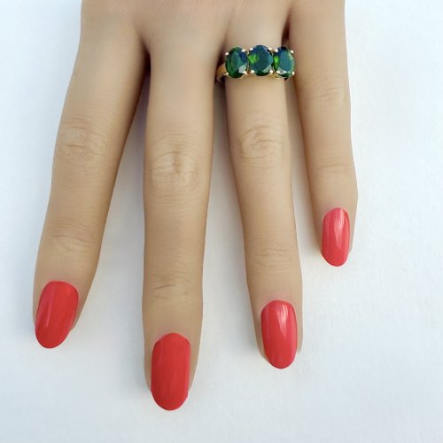 10ct. Gold Ring set with Three Green Diopside Gemstones.