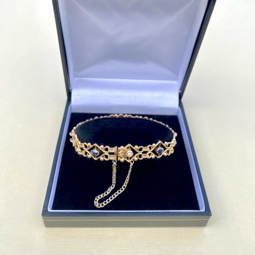 Antique 9ct. Gold Bracelet with Sapphires &amp; Pearls. 