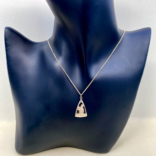 9ct. Gold St. Christopher Triangular Pendant on Chain. 