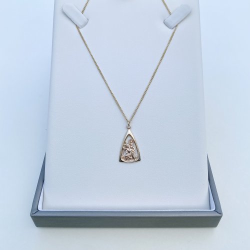9ct. Gold St. Christopher Triangular Pendant on Chain. 