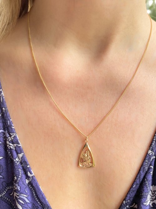9ct. Gold St. Christopher Triangular Pendant on Chain. 