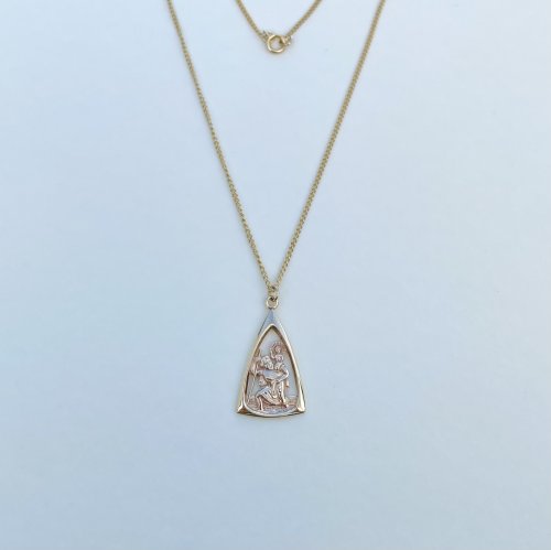 9ct. Gold St. Christopher Triangular Pendant on Chain. 