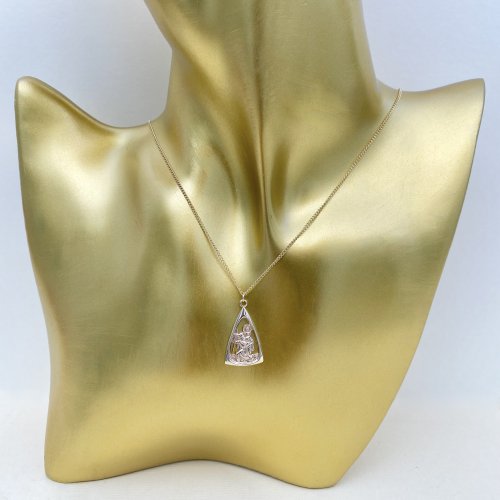 9ct. Gold St. Christopher Triangular Pendant on Chain. 