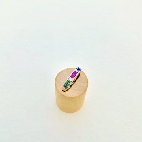14ct. Gold Diamond, Ruby, Emerald &amp; Sapphire Half Eternity Style Ring. 