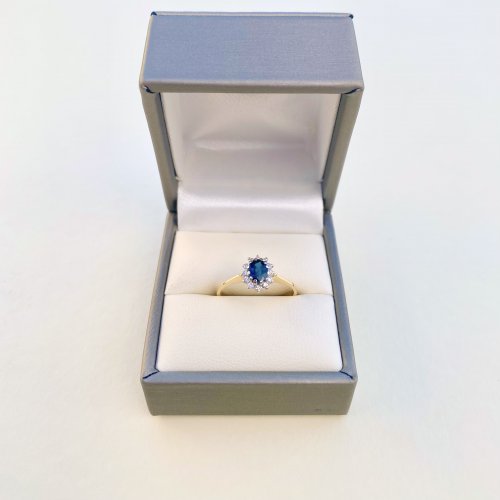 Hallmarked 9ct. Gold Sapphire &amp; Diamond Ring. 