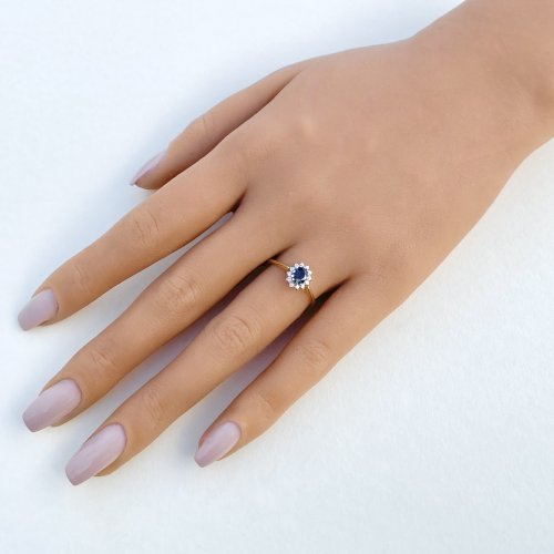 Hallmarked 9ct. Gold Sapphire &amp; Diamond Ring. 
