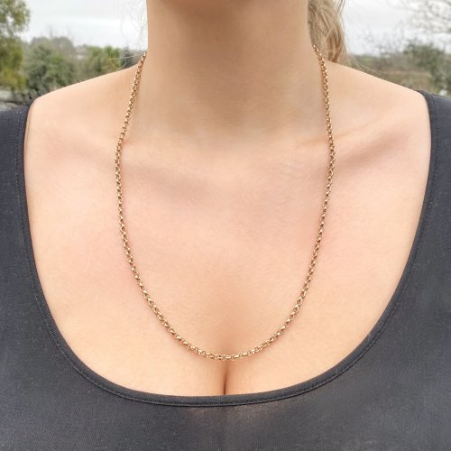 9ct. Yellow Gold Long Belcher Link Chain. 63 cms. / 24¾.&quot;