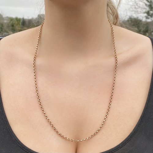 9ct. Yellow Gold Long Belcher Link Chain. 63 cms. / 24¾.&quot;