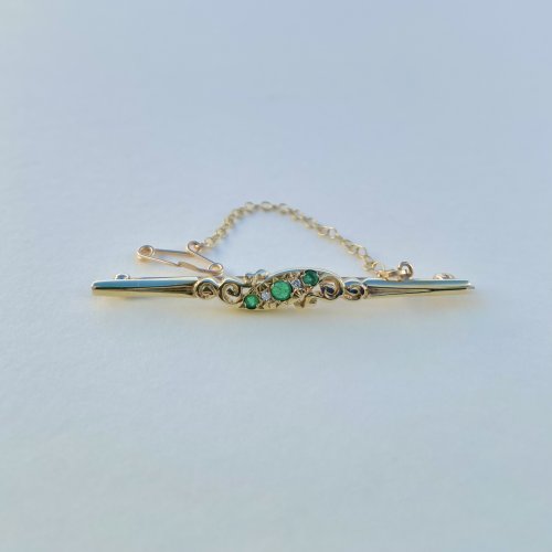 Vintage 9ct. Gold Brooch set with Emeralds &amp; Diamonds. 