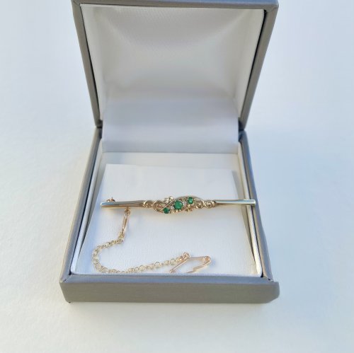 Vintage 9ct. Gold Brooch set with Emeralds &amp; Diamonds. 