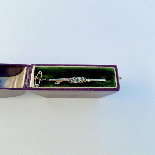 Vintage 9ct. Gold Brooch set with Emeralds &amp; Diamonds. 