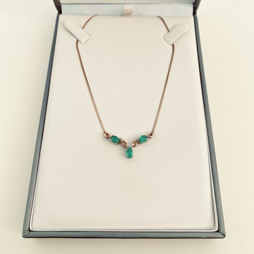 Hallmarked 9ct. Gold Emerald &amp; Diamond Necklace. JUST IN!