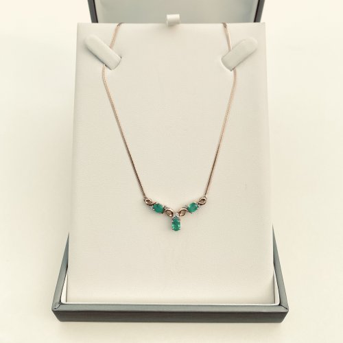 Hallmarked 9ct. Gold Emerald &amp; Diamond Necklace. JUST IN!