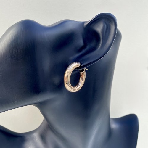 Italian 9ct. Gold Hoop Earrings / Ridged Linear Pattern. JUST IN!