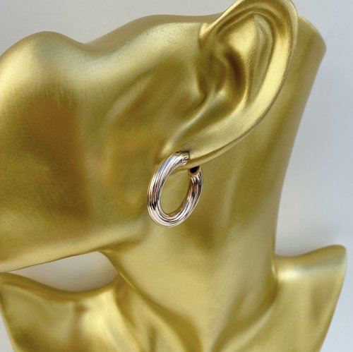 Italian 9ct. Gold Hoop Earrings / Ridged Linear Pattern. JUST IN!