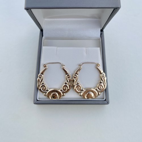 Hallmarked 9ct. Gold Large Hoop Earrings / Design to Both Surfaces. JUST IN!