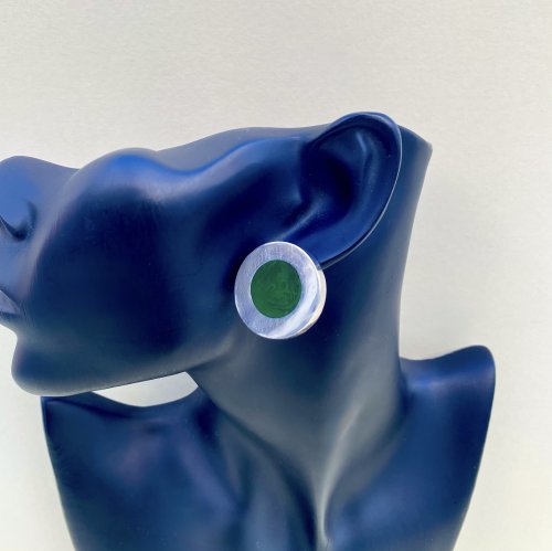 Mexican Silver Circular Earrings with Bottle Green Centre. NEW IN STOCK.