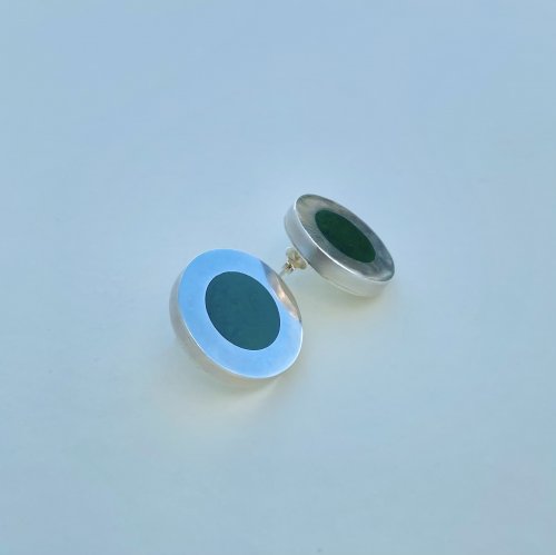 Mexican Silver Circular Earrings with Bottle Green Centre. NEW IN STOCK.