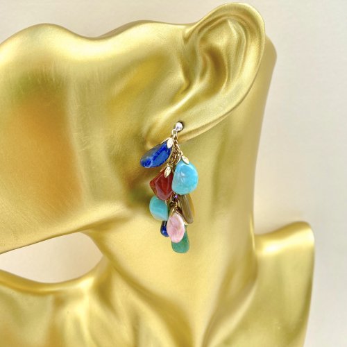 Vintage Multi-Coloured Beaded Drop Earrings from set of Coloured Bead Necklace, Earrings &amp; Brooch. Combined or Separate.