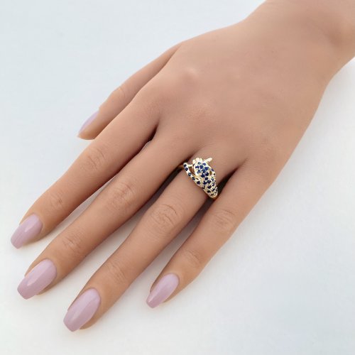 Hallmarked 9ct. Gold Panther Ring with Sapphires. NEW IN STOCK.