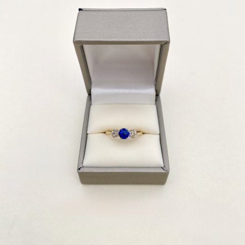 Sapphire &amp; Diamond 3-Stone Ring. NEW IN STOCK.