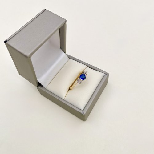 Sapphire &amp; Diamond 3-Stone Ring. NEW IN STOCK.