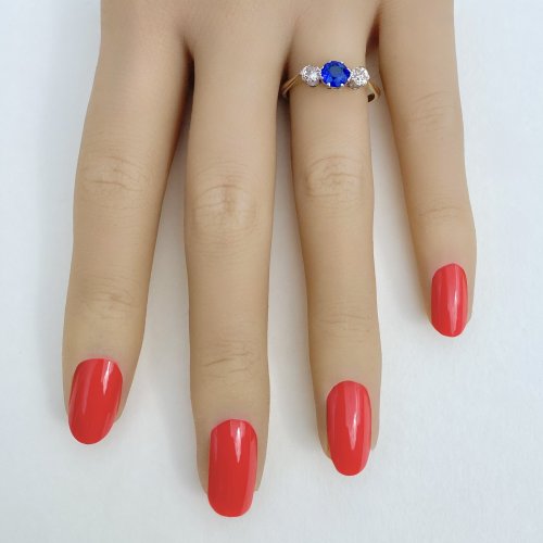 Sapphire &amp; Diamond 3-Stone Ring. NEW IN STOCK.