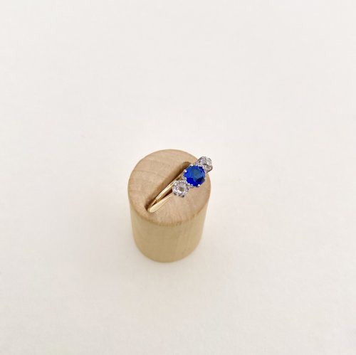 Sapphire &amp; Diamond 3-Stone Ring. NEW IN STOCK.