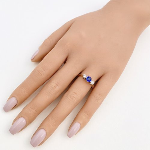 Sapphire &amp; Diamond 3-Stone Ring. NEW IN STOCK.
