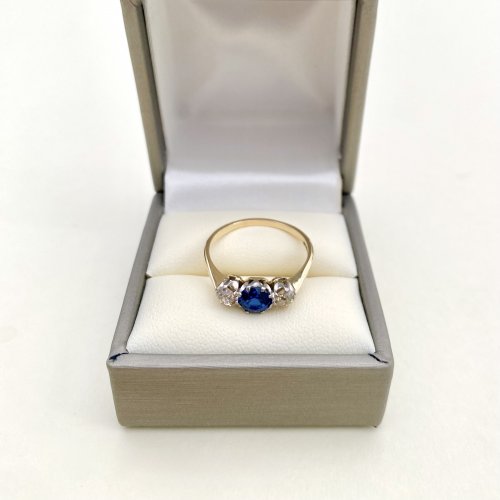 Sapphire &amp; Diamond 3-Stone Ring. NEW IN STOCK.